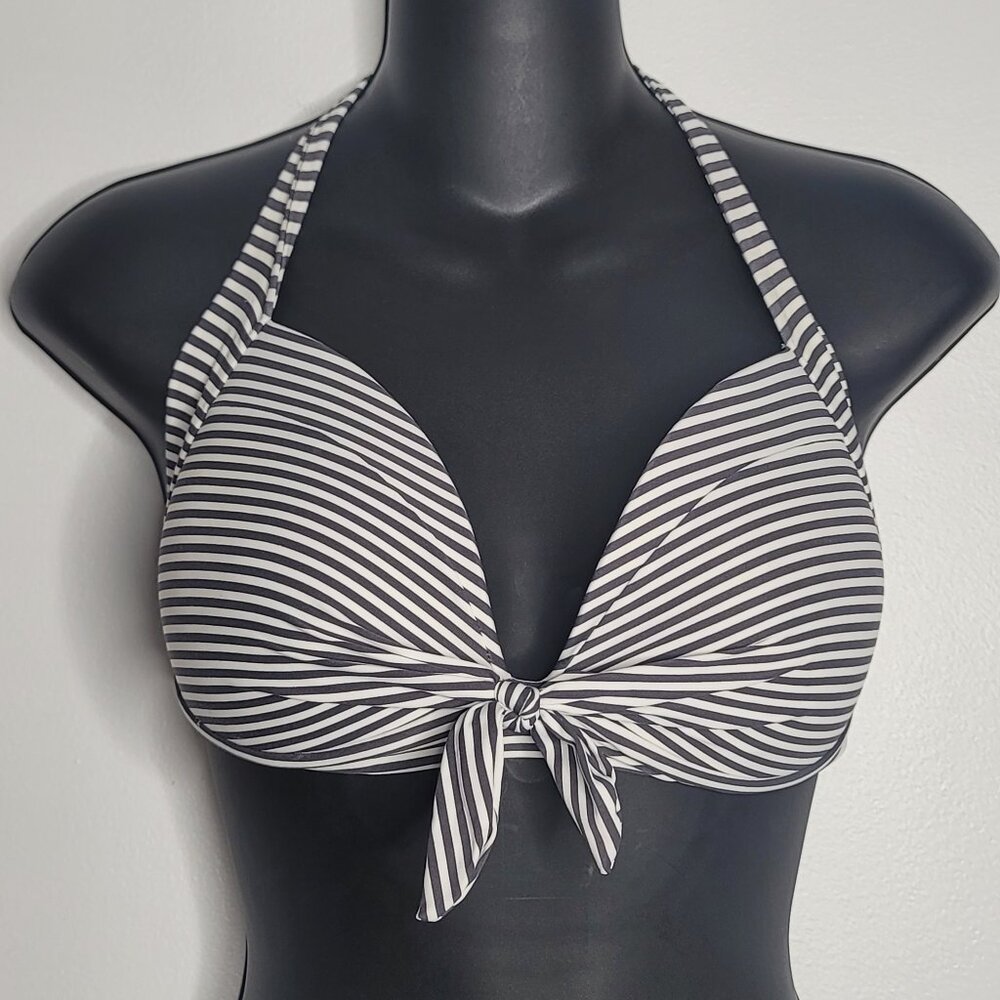 Bond-Eye Australia Wireless‎ Bikini Swim Top Size M / L Black White Tie Front